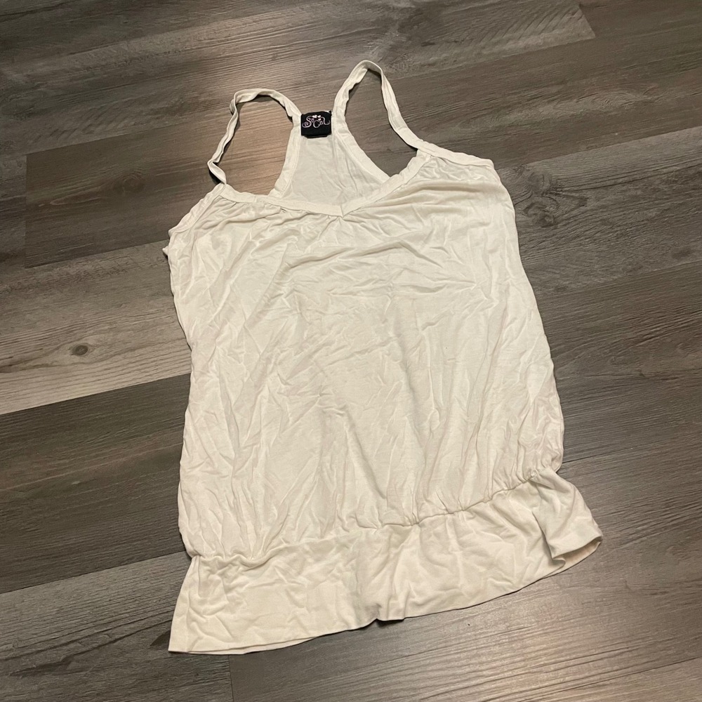 So Cal Womens White Angel Wings Graphic Racerback Tank Top Bubble Hem V-Neck